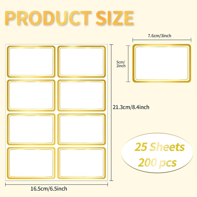 Yeachlaing 2" x 3" 200 PCS Name Labels, Waterproof Blank Name Tag Stickers with Permanent Adhesive Writable Stickers with Metallic Gold Border for School Office Home - Image 2